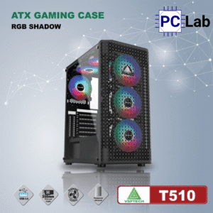 Vỏ case PC máy tính VSP T510 (ATX, Mid Tower, Đen/Hồng)