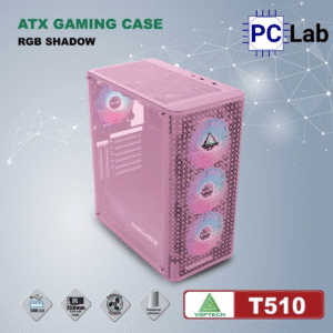 Vỏ case PC máy tính VSP T510 (ATX, Mid Tower, Đen/Hồng)
