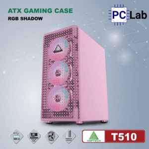 Vỏ case PC máy tính VSP T510 (ATX, Mid Tower, Đen/Hồng)