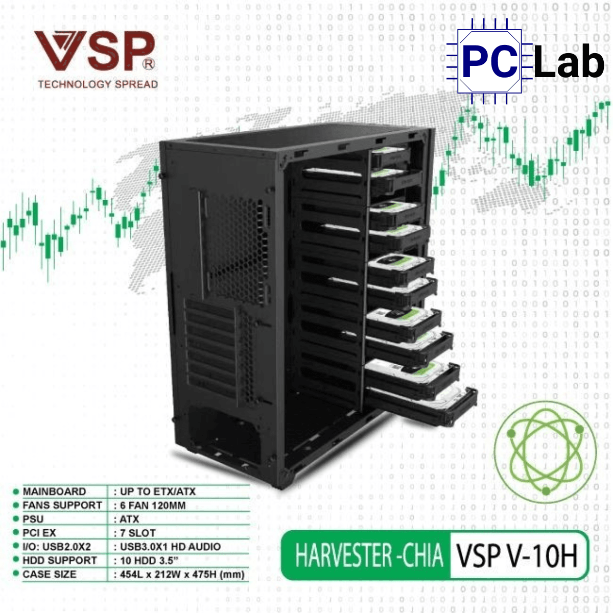 Vỏ case PC máy tính VSP V-10H (E-ATX, Full Tower, Đen)