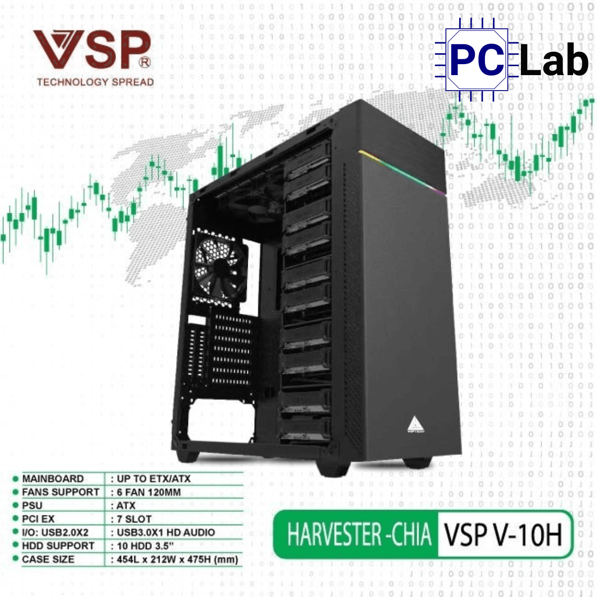 Vỏ case PC máy tính VSP V-10H (E-ATX, Full Tower, Đen)