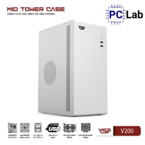 Vỏ case PC máy tính VSP V200 (M-ATX, Mid Tower, Trắng/Đen)