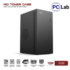 Vỏ case PC máy tính VSP V200 (M-ATX, Mid Tower, Trắng/Đen)