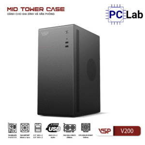 Vỏ case PC máy tính VSP V200 (M-ATX, Mid Tower, Trắng/Đen)