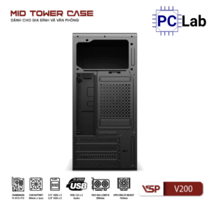 Vỏ case PC máy tính VSP V200 (M-ATX, Mid Tower, Trắng/Đen)