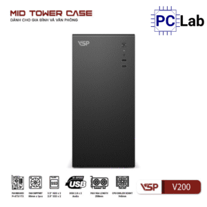 Vỏ case PC máy tính VSP V200 (M-ATX, Mid Tower, Trắng/Đen)