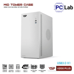 Vỏ case PC máy tính VSP V200 Plus (ATX, Mid Tower, Trắng/Đen)