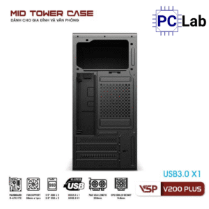 Vỏ case PC máy tính VSP V200 Plus (ATX, Mid Tower, Trắng/Đen)