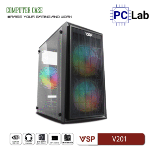 Vỏ case PC máy tính VSP V201 (M-ATX, Mid Tower, Đen)