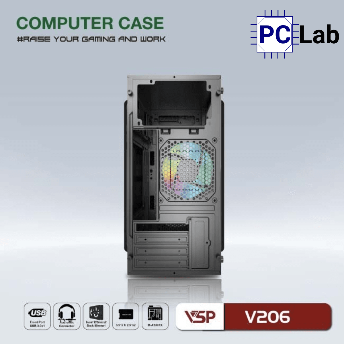 Vỏ case PC máy tính VSP V206 (M-ATX, Mid Tower, Trắng/Đen/Hồng)