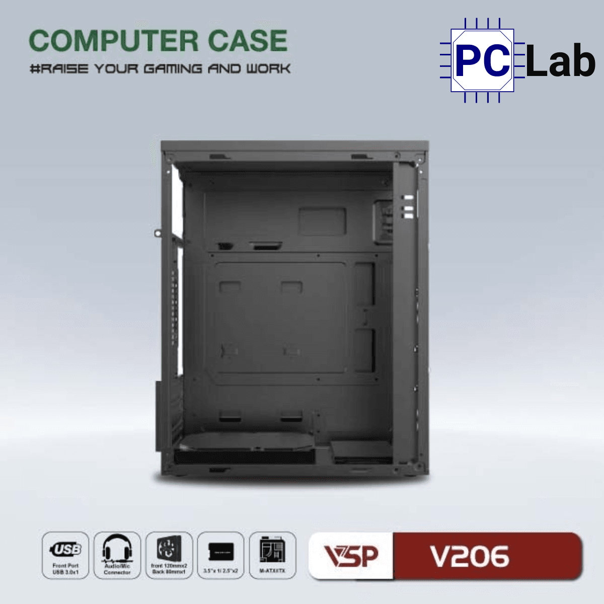 Vỏ case PC máy tính VSP V206 (M-ATX, Mid Tower, Trắng/Đen/Hồng)