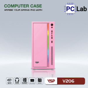 Vỏ case PC máy tính VSP V206 (M-ATX, Mid Tower, Trắng/Đen/Hồng)
