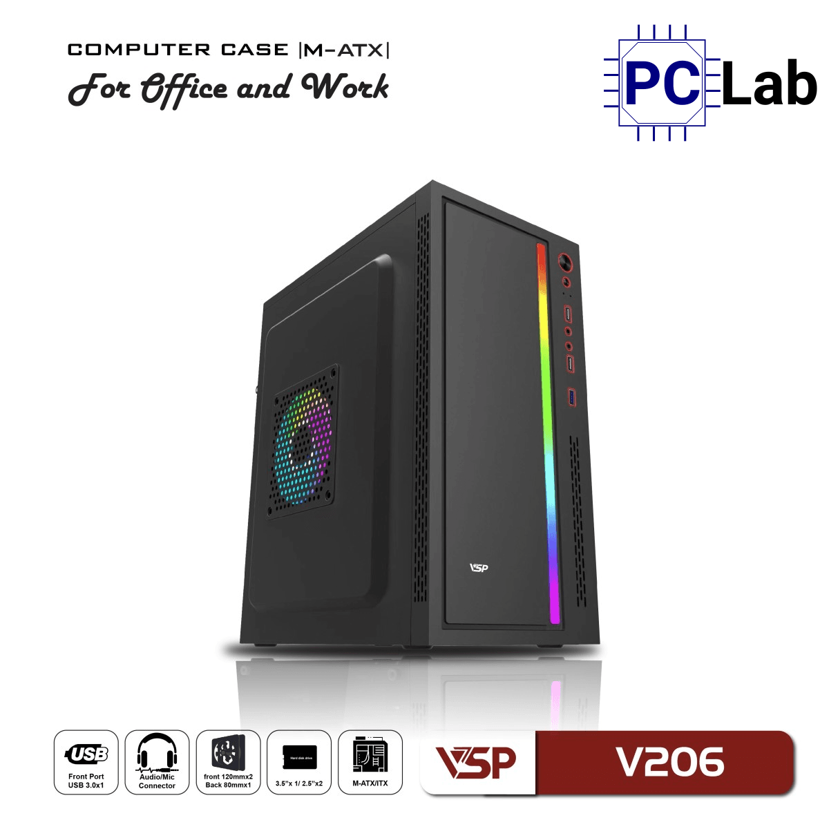 Vỏ case PC máy tính VSP V206 (M-ATX, Mid Tower, Trắng/Đen/Hồng)