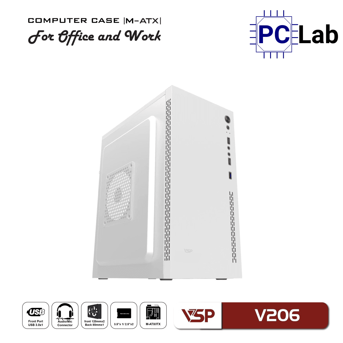Vỏ case PC máy tính VSP V206 (M-ATX, Mid Tower, Trắng/Đen/Hồng)
