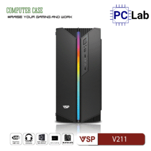 Vỏ case PC máy tính VSP V211 (M-ATX, Mid Tower, Đen)