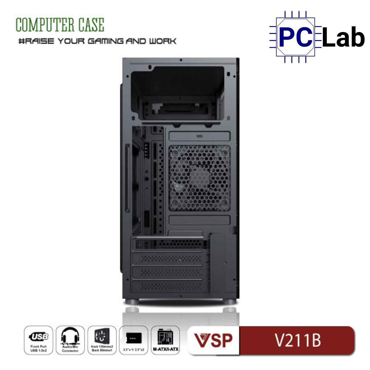 Vỏ case PC máy tính VSP V211B (M-ATX, Mid Tower, Đen)