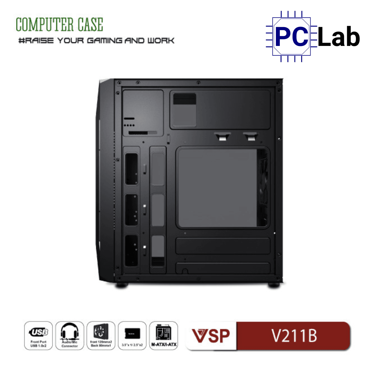 Vỏ case PC máy tính VSP V211B (M-ATX, Mid Tower, Đen)