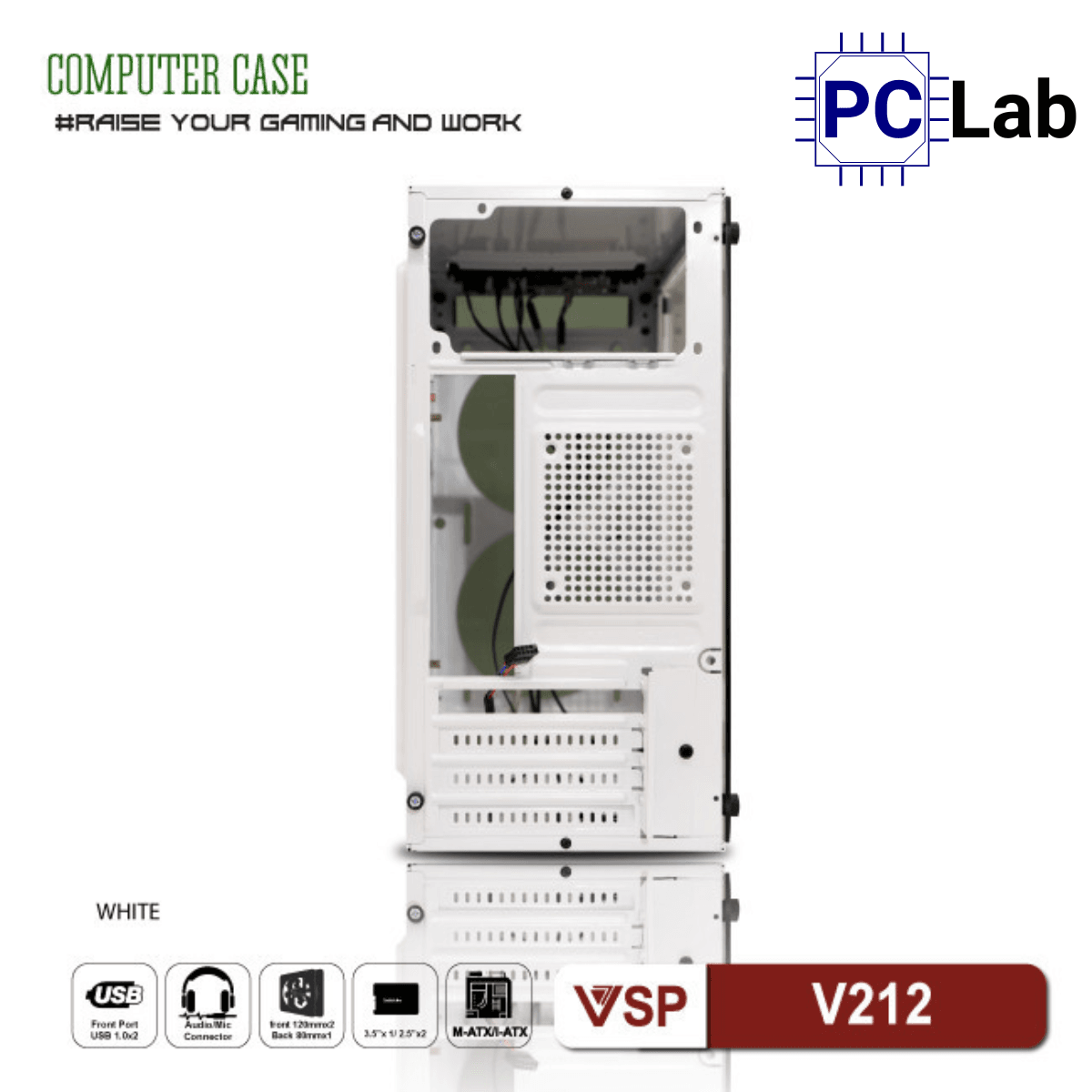 Vỏ case PC máy tính VSP V212 (M-ATX, Mid Tower, Trắng/Đen/Hồng/Xanh)