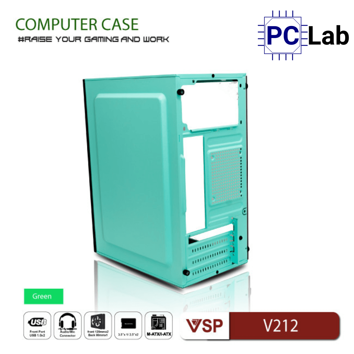 Vỏ case PC máy tính VSP V212 (M-ATX, Mid Tower, Trắng/Đen/Hồng/Xanh)