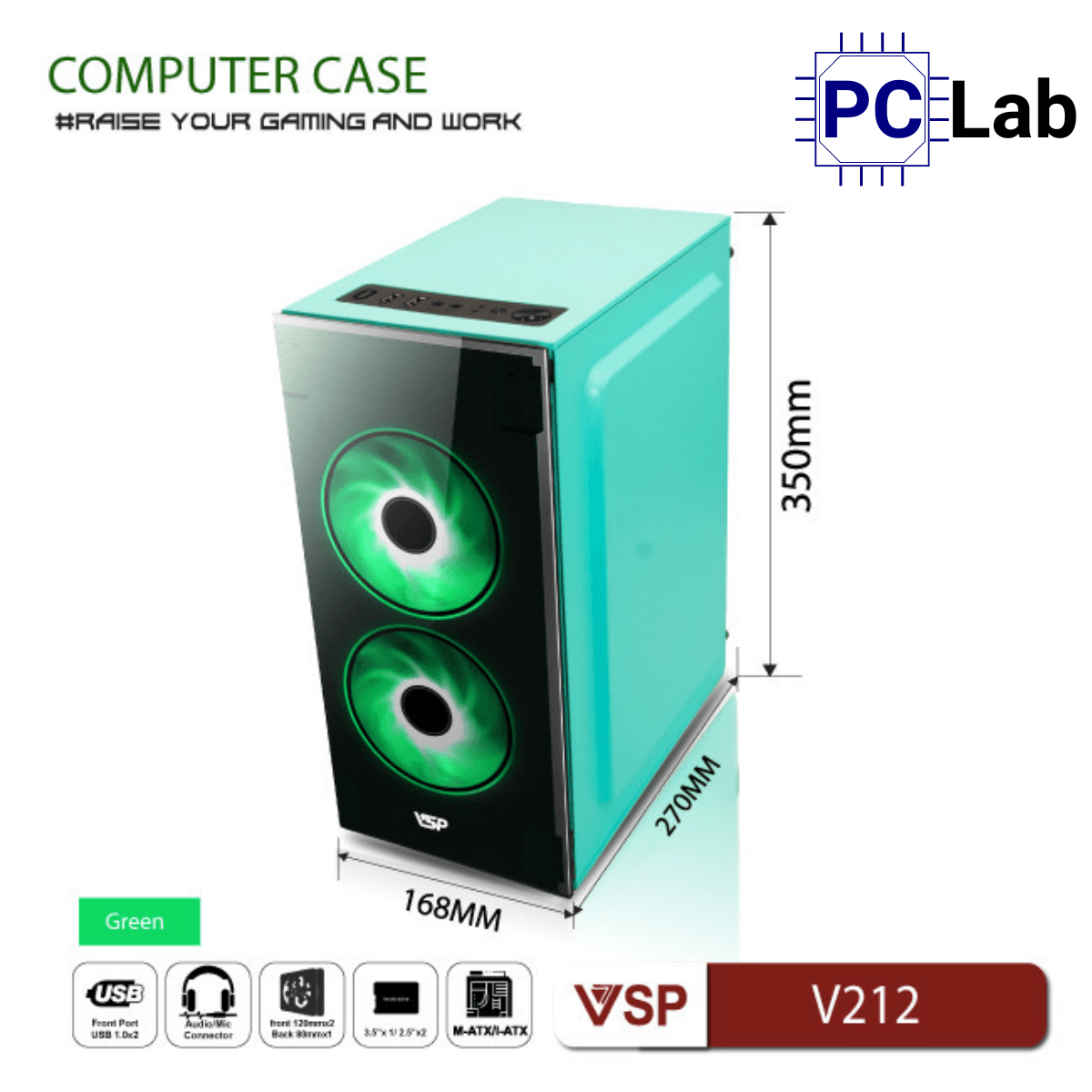 Vỏ case PC máy tính VSP V212 (M-ATX, Mid Tower, Trắng/Đen/Hồng/Xanh)