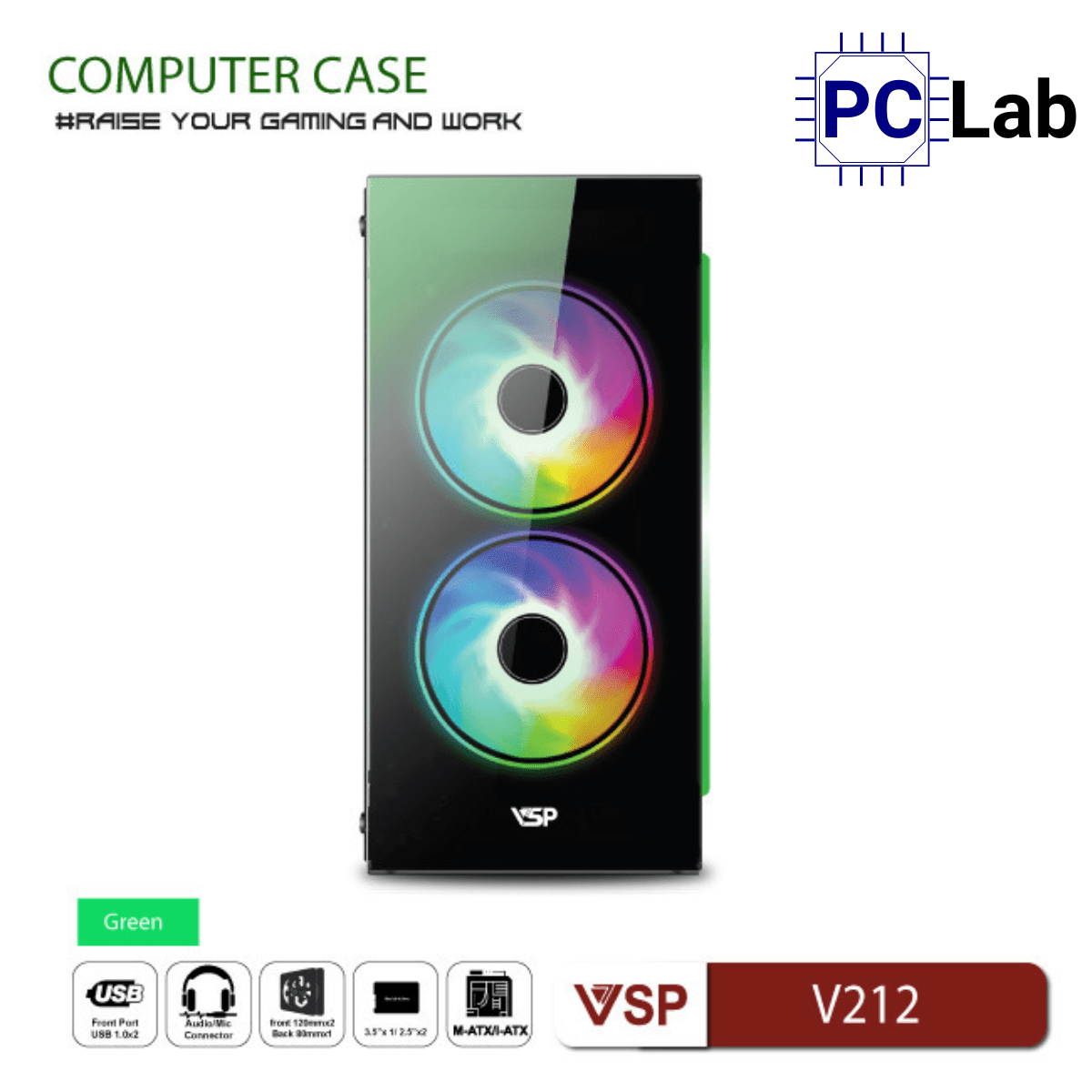 Vỏ case PC máy tính VSP V212 (M-ATX, Mid Tower, Trắng/Đen/Hồng/Xanh)