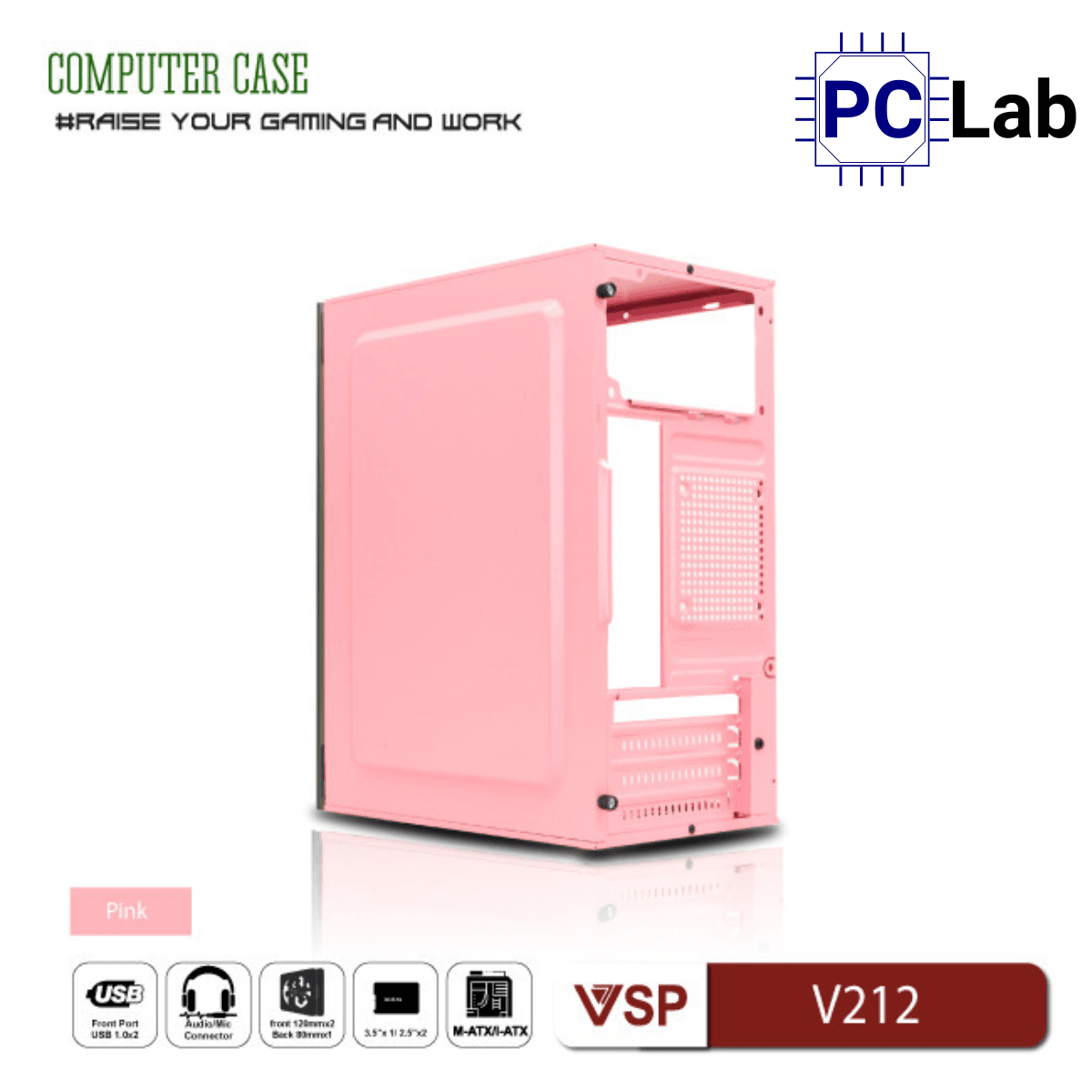 Vỏ case PC máy tính VSP V212 (M-ATX, Mid Tower, Trắng/Đen/Hồng/Xanh)