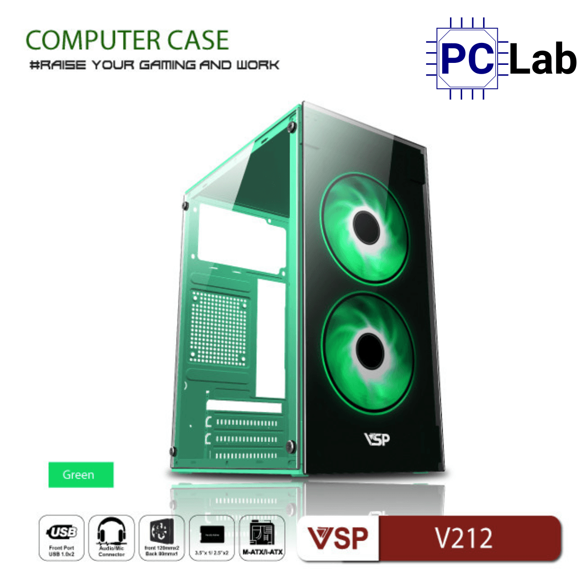 Vỏ case PC máy tính VSP V212 (M-ATX, Mid Tower, Trắng/Đen/Hồng/Xanh)
