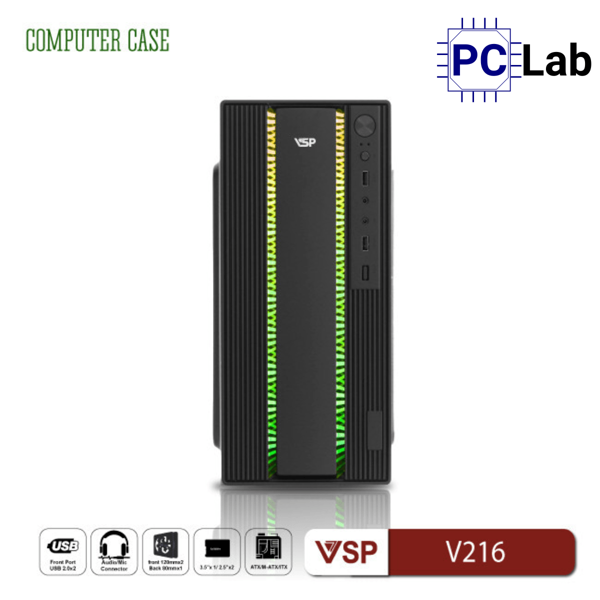 Vỏ case PC máy tính VSP V216 (M-ATX, Mid Tower, Đen)