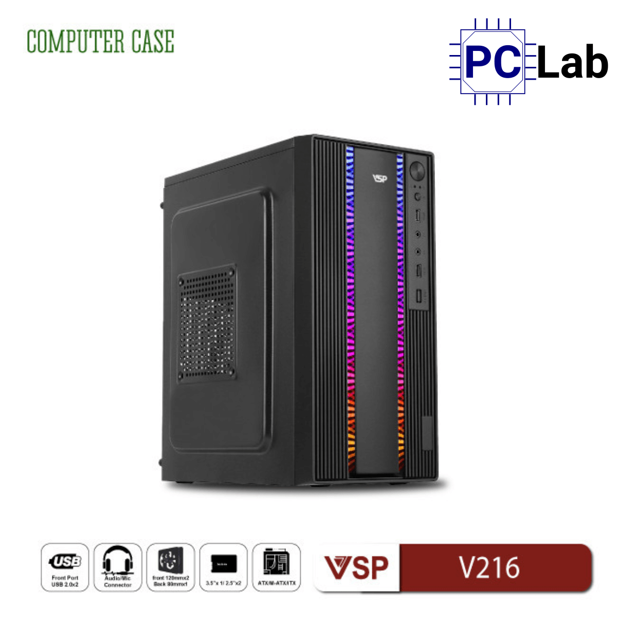 Vỏ case PC máy tính VSP V216 (M-ATX, Mid Tower, Đen)