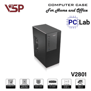 Vỏ case PC máy tính VSP V2801 (M-ATX, Mid Tower, Đen)