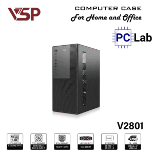 Vỏ case PC máy tính VSP V2801 (M-ATX, Mid Tower, Đen)