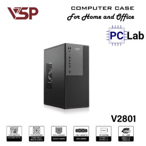 Vỏ case PC máy tính VSP V2801 (M-ATX, Mid Tower, Đen)