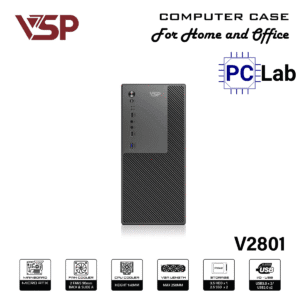 Vỏ case PC máy tính VSP V2801 (M-ATX, Mid Tower, Đen)