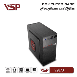 Vỏ case PC máy tính VSP V2873 (M-ATX, Mid Tower, Đen)