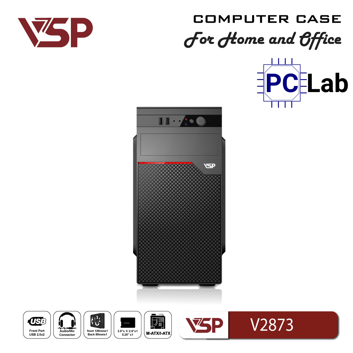Vỏ case PC máy tính VSP V2873 (M-ATX, Mid Tower, Đen)