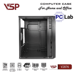 Vỏ case PC máy tính VSP V2876 (M-ATX, Mid Tower, Đen)