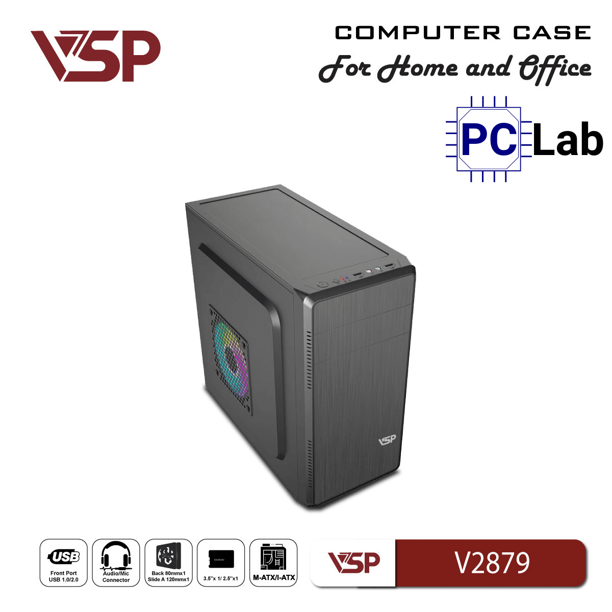 Vỏ case PC máy tính VSP V2879 (M-ATX, Mid Tower, Đen)