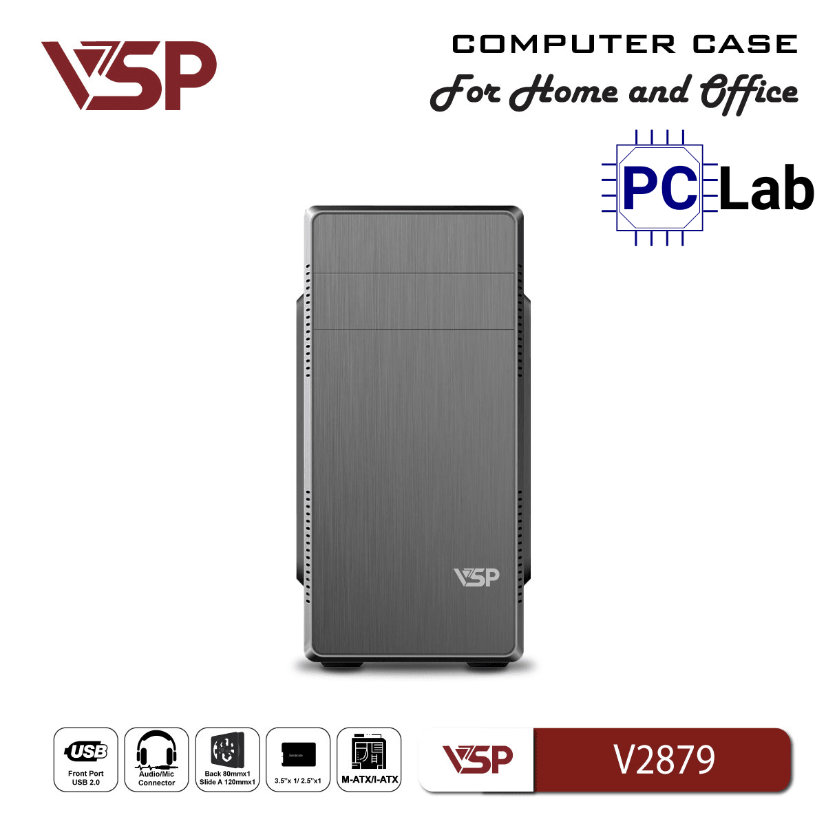 Vỏ case PC máy tính VSP V2879 (M-ATX, Mid Tower, Đen)