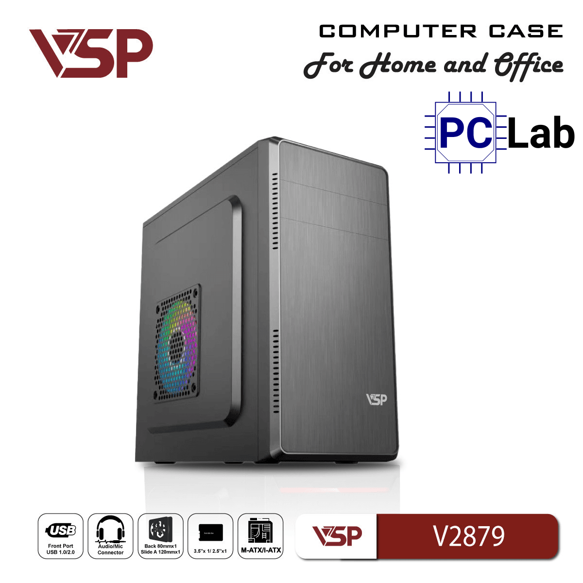 Vỏ case PC máy tính VSP V2879 (M-ATX, Mid Tower, Đen)