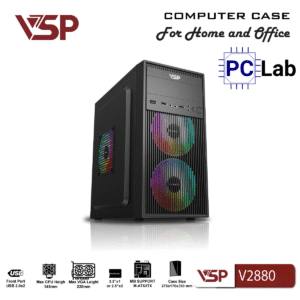 Vỏ case PC máy tính VSP V2880 (M-ATX, Mid Tower, Đen)