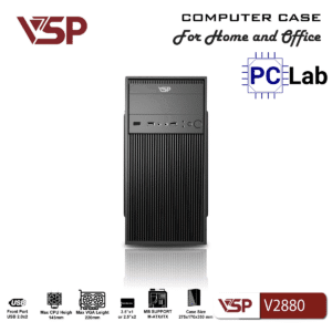 Vỏ case PC máy tính VSP V2880 (M-ATX, Mid Tower, Đen)