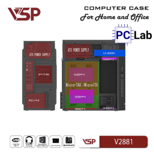 Vỏ case PC máy tính VSP V2881 (M-ATX, Mid Tower, Đen)