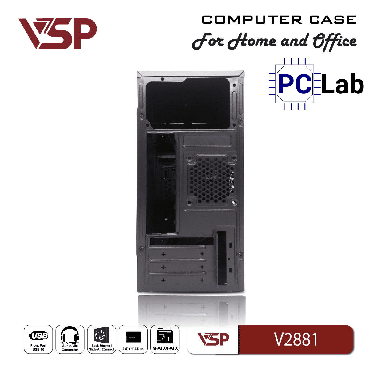 Vỏ case PC máy tính VSP V2881 (M-ATX, Mid Tower, Đen)