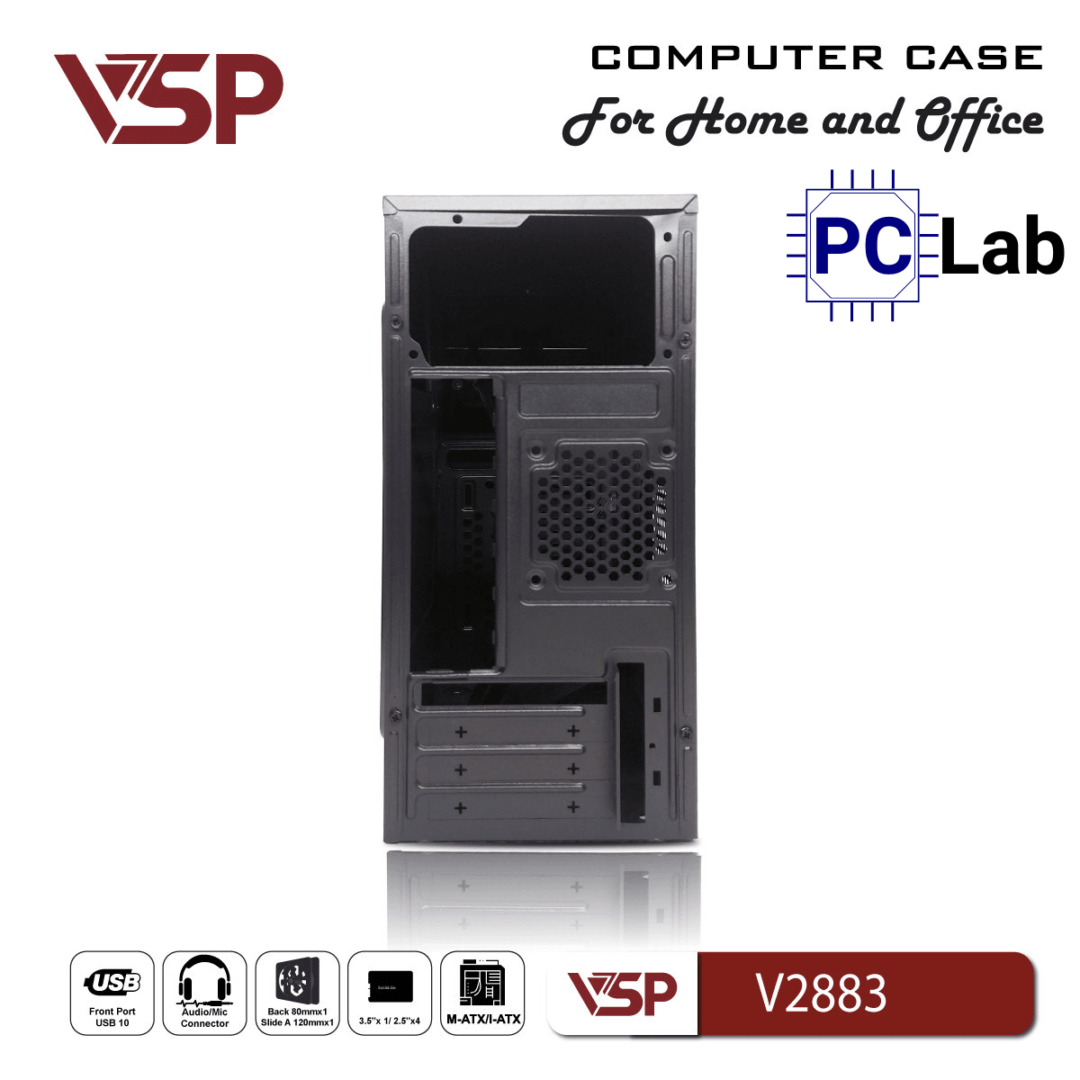 Vỏ case PC máy tính VSP V2883 (M-ATX, Mid Tower, Đen)