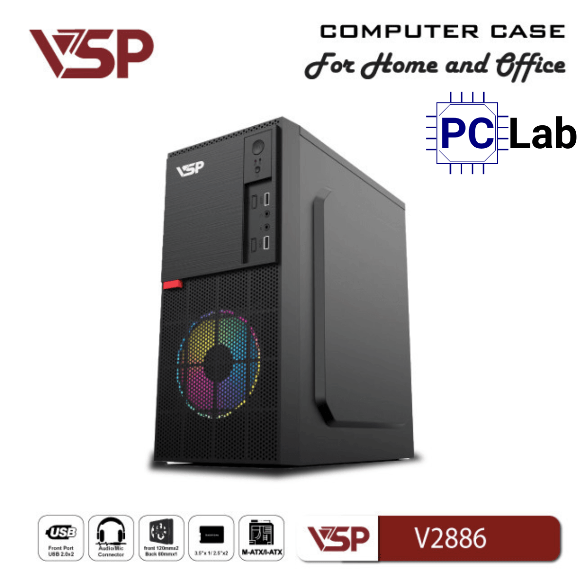 Vỏ case PC máy tính VSP V2883 (M-ATX, Mid Tower, Đen)