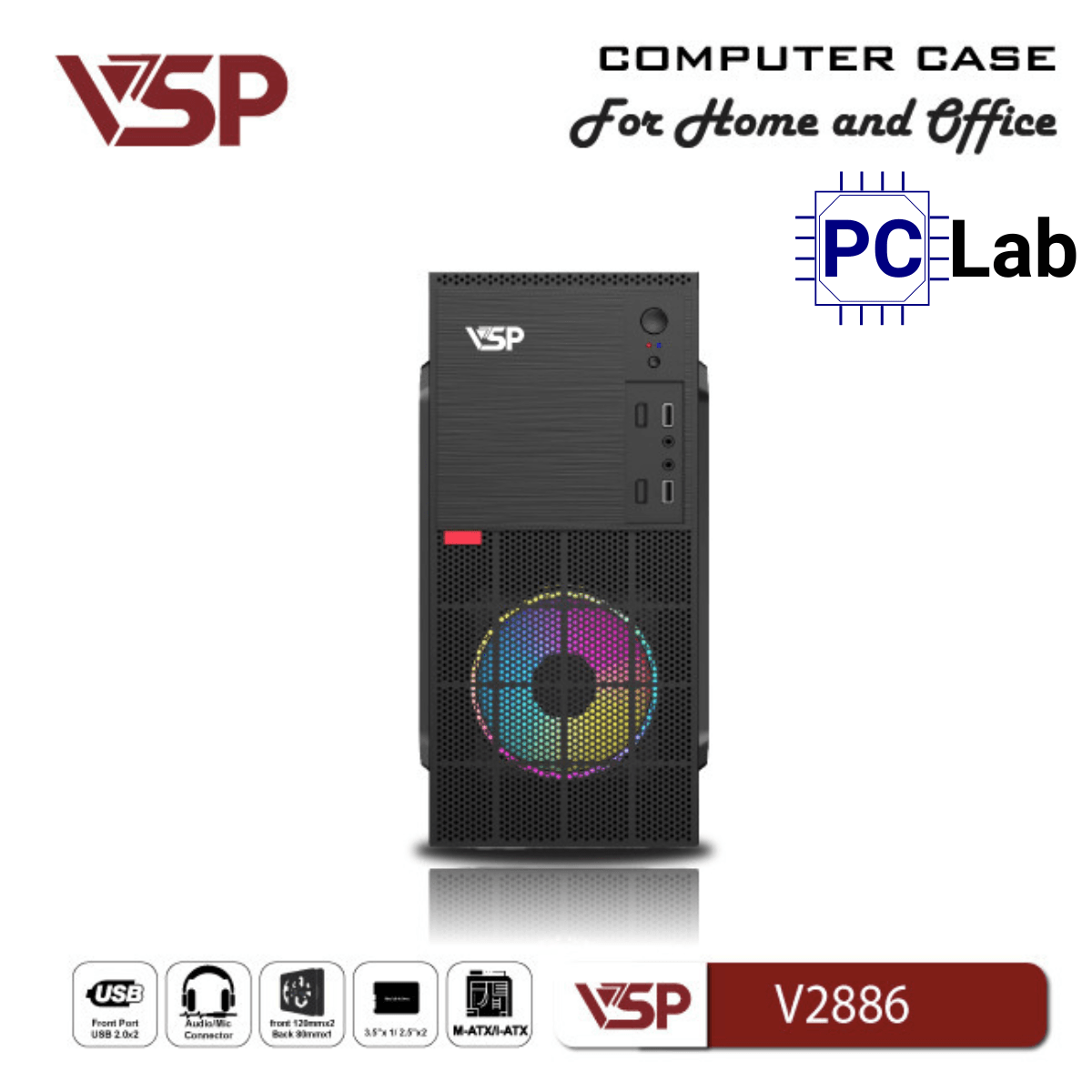 Vỏ case PC máy tính VSP V2886 (M-ATX, Mid Tower, Đen)