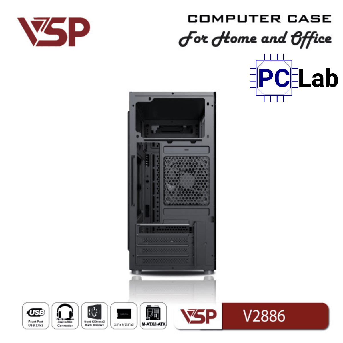 Vỏ case PC máy tính VSP V2886 (M-ATX, Mid Tower, Đen) - Ảnh 3