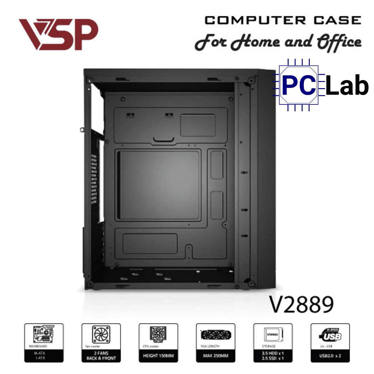 Vỏ case PC máy tính VSP V2889 (M-ATX, Mid Tower, Đen) - Ảnh 5