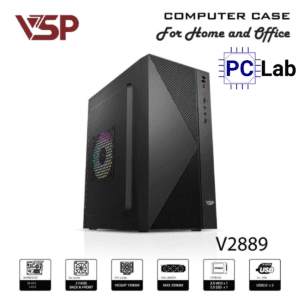 Vỏ case PC máy tính VSP V2889 (M-ATX, Mid Tower, Đen)
