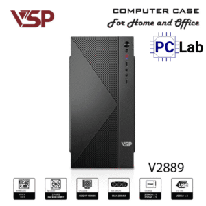 Vỏ case PC máy tính VSP V2889 (M-ATX, Mid Tower, Đen)